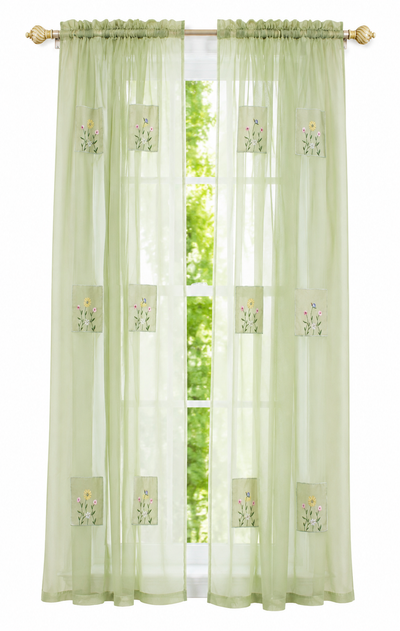 Xia Home Fashions Embroidered Sheer Curtain Panel 44 x 84 Inch Green