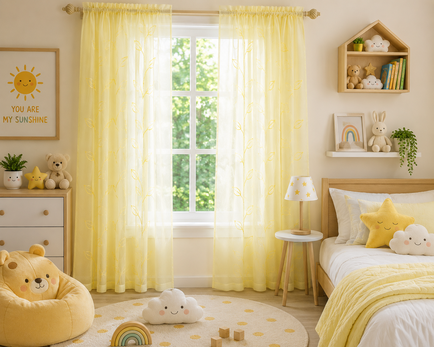 Xia Home Fashions Embroidered Sheer Curtain Panel 60 x 84 Inch Yellow