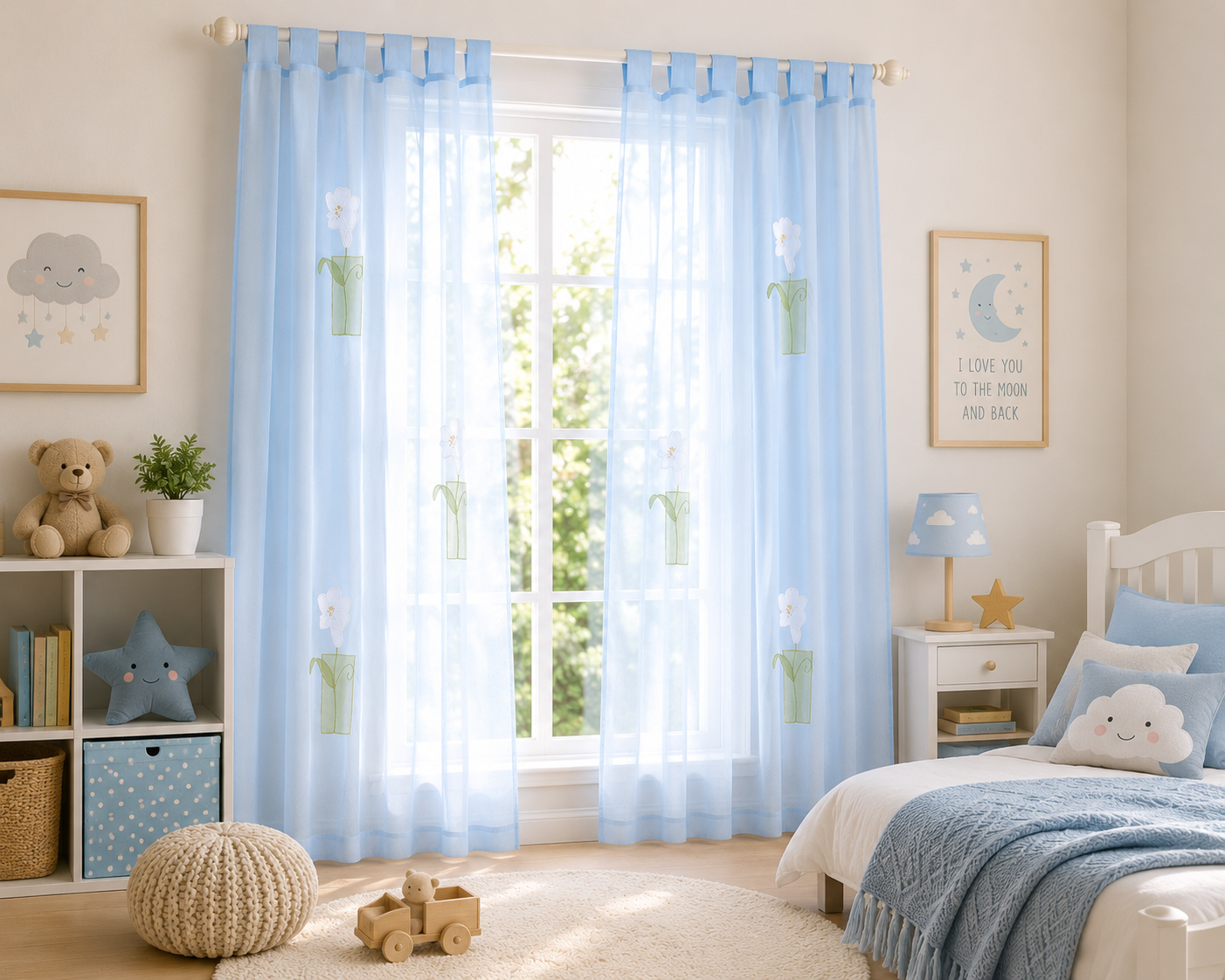 Xia Home Fashions Embroidered Sheer Curtain Panel 60 x 84 Inch Blue
