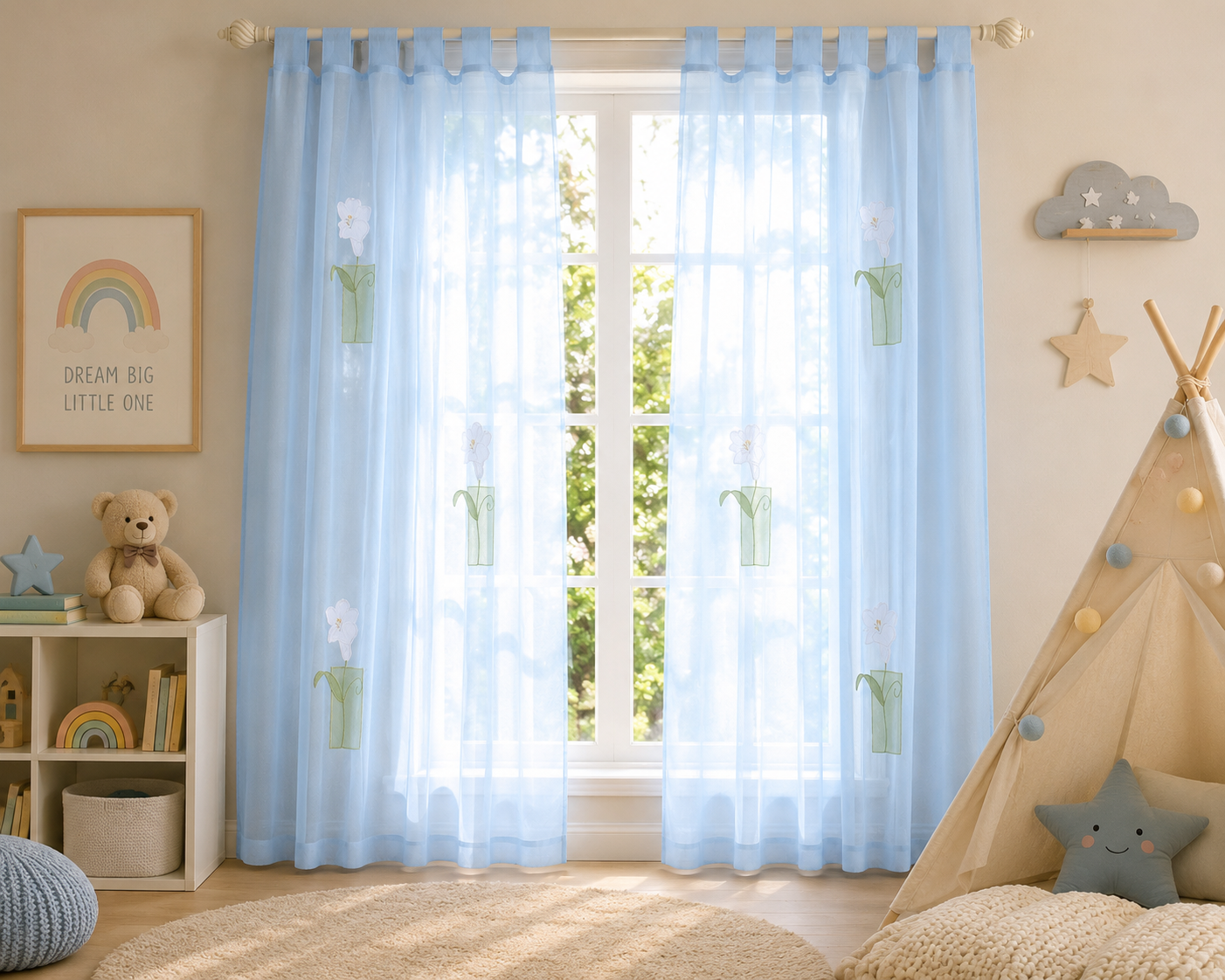 Xia Home Fashions Embroidered Sheer Curtain Panel 60 x 84 Inch Blue