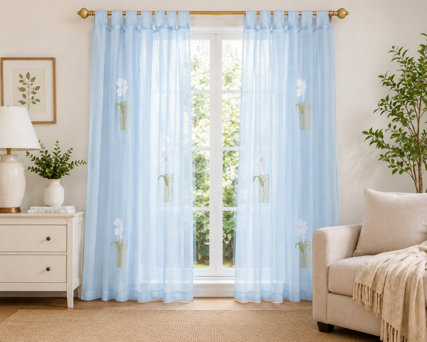 Xia Home Fashions Embroidered Sheer Curtain Panel 60 x 84 Inch Blue
