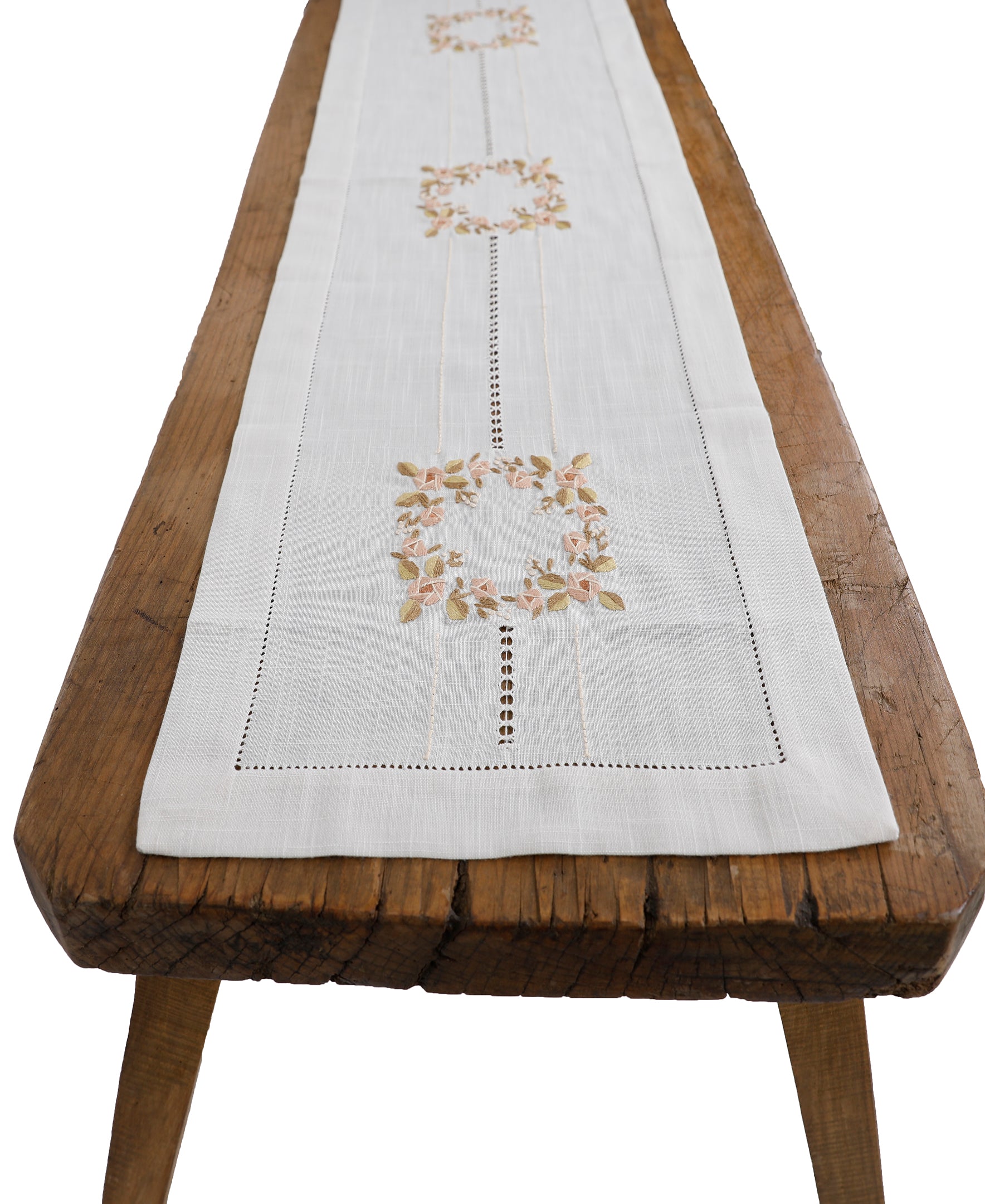 Xia Home Fashions Crewel Rose Placemats Embroidery Hemstitch 14x20 Ivory Set of 4