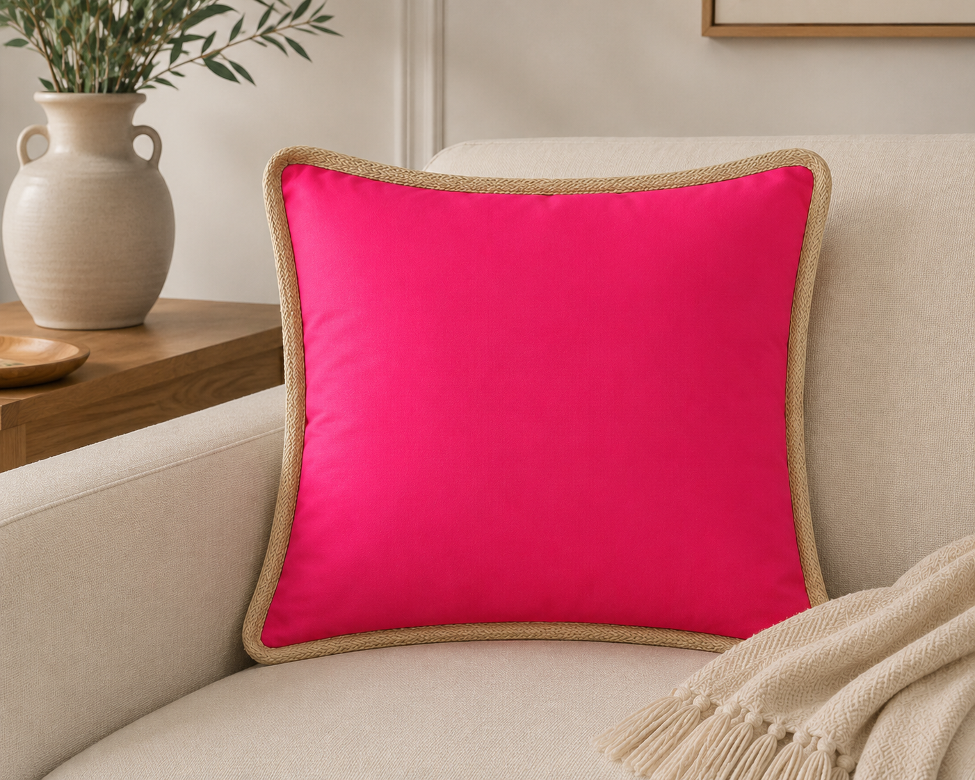 Classic Jute Trimmed Solid Pillows