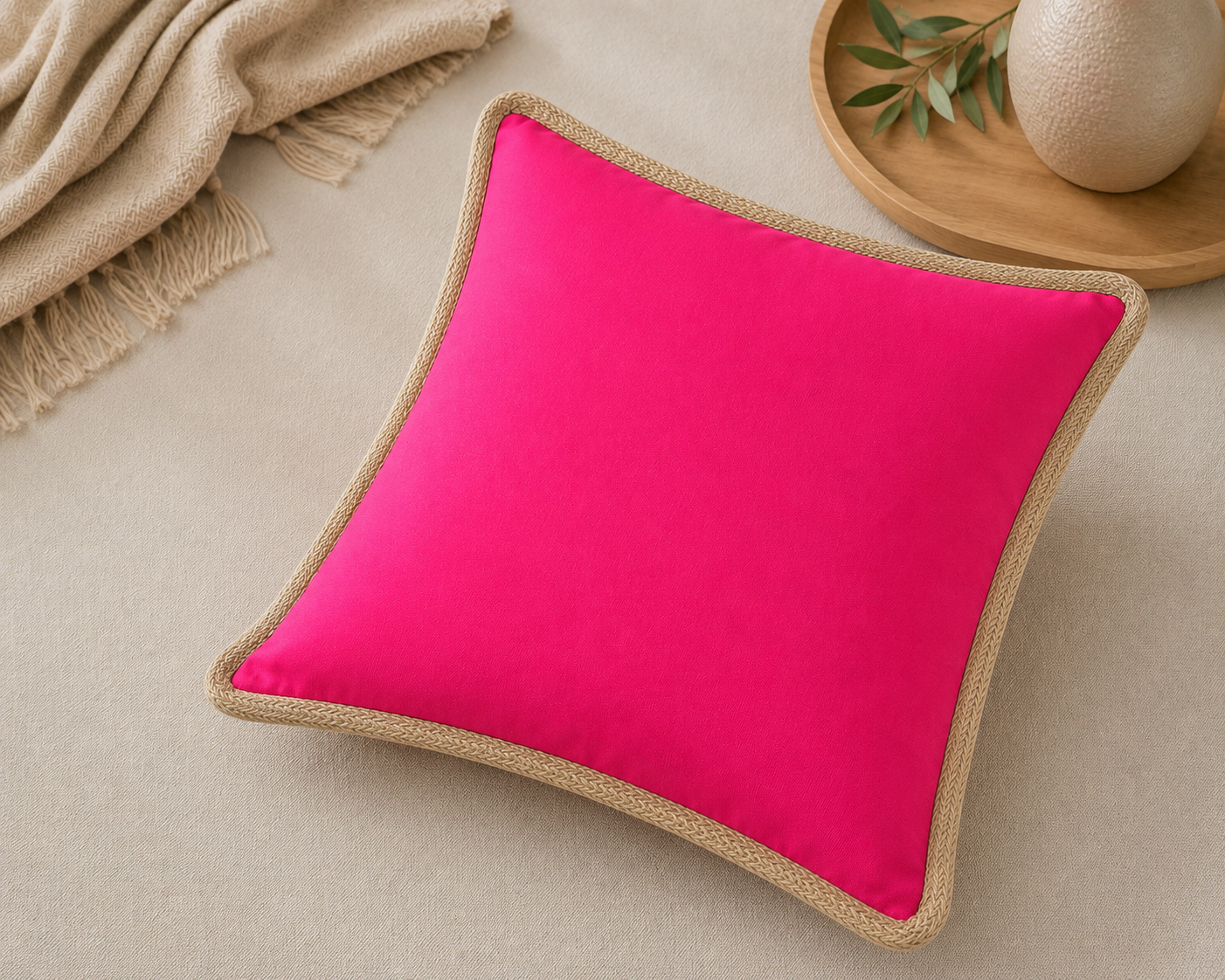 Classic Jute Trimmed Solid Pillows