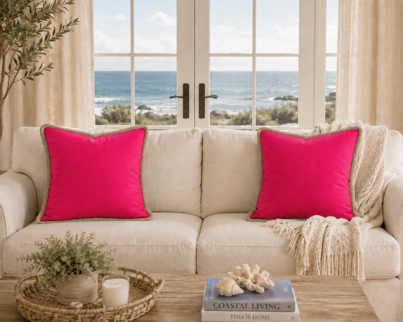 Classic Jute Trimmed Solid Pillows