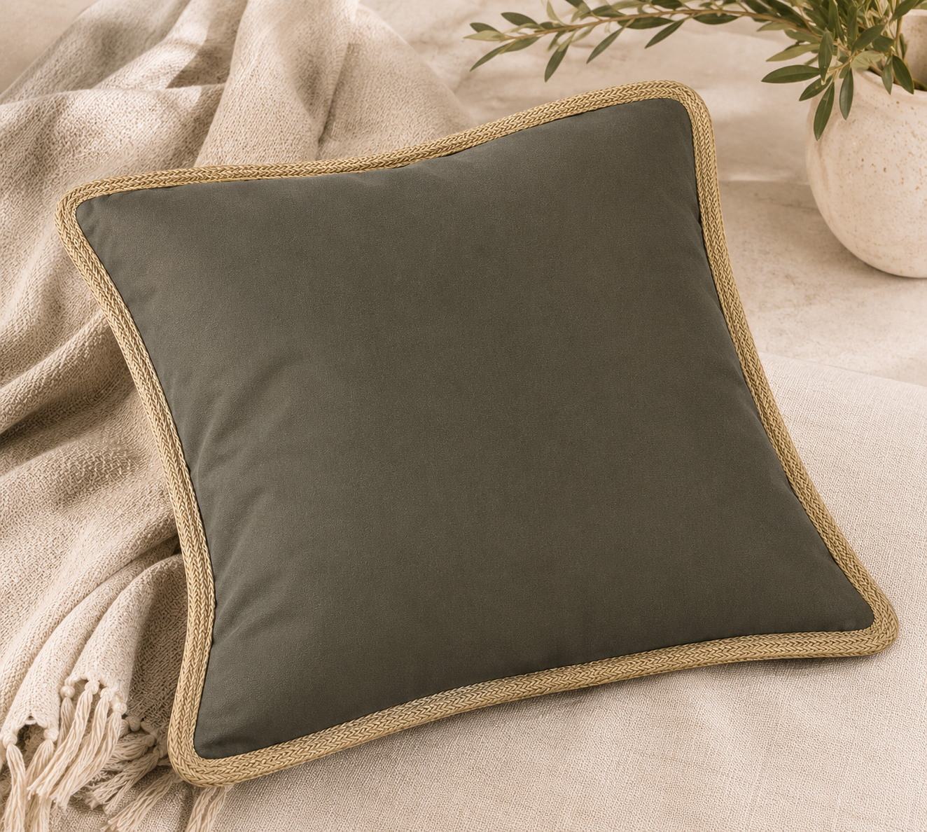 Classic Jute Trimmed Solid Pillows