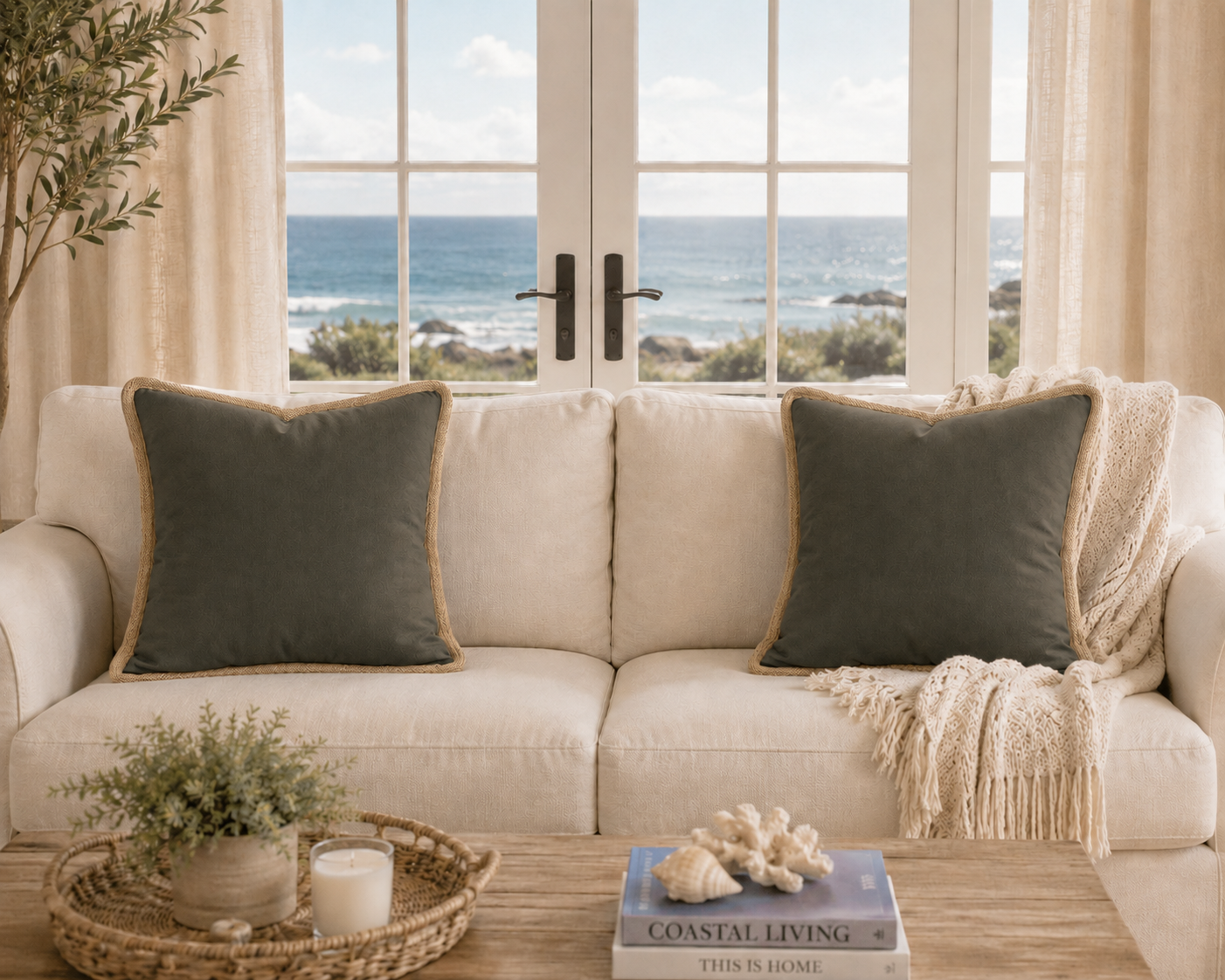 Classic Jute Trimmed Solid Pillows