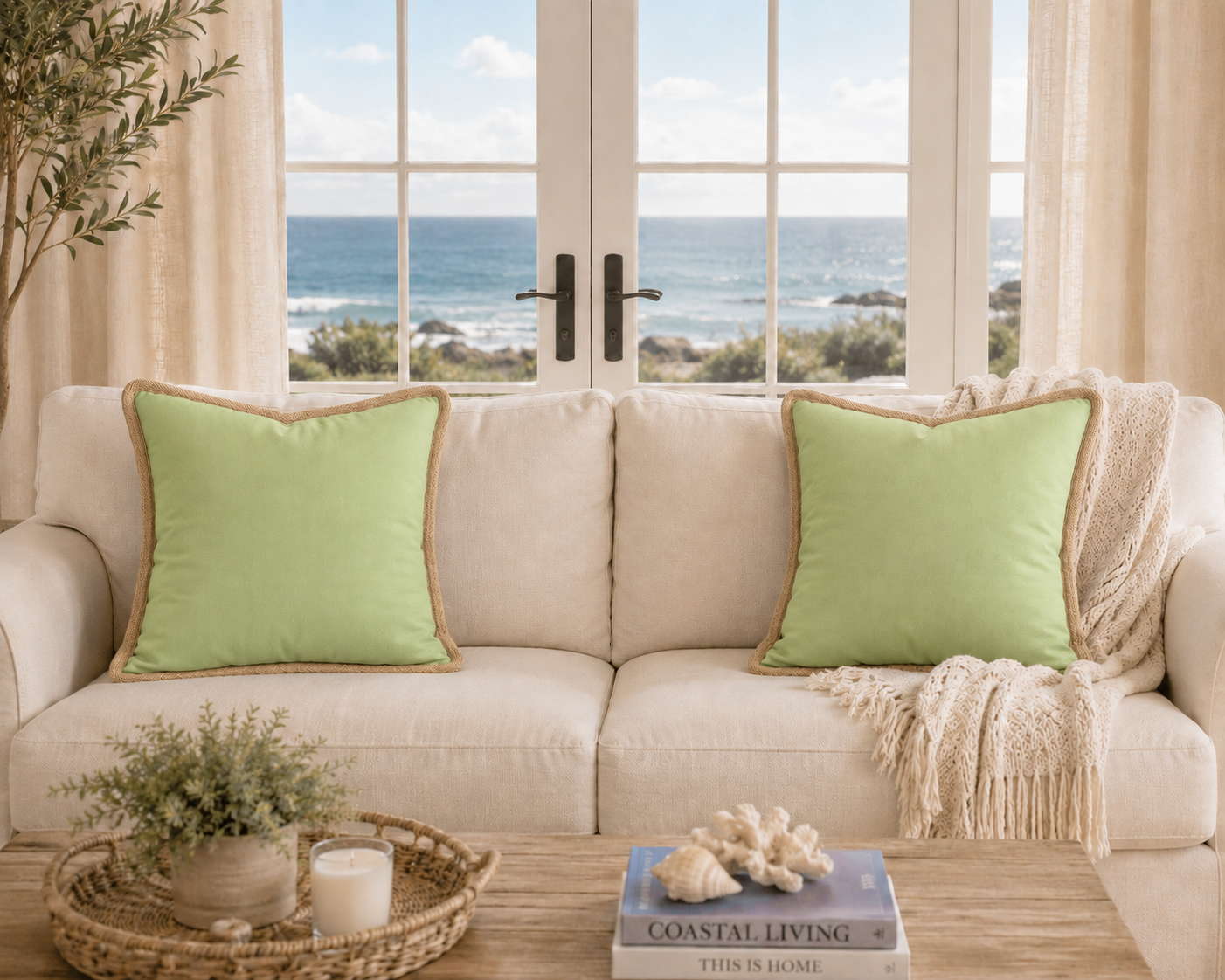 Classic Jute Trimmed Solid Pillows