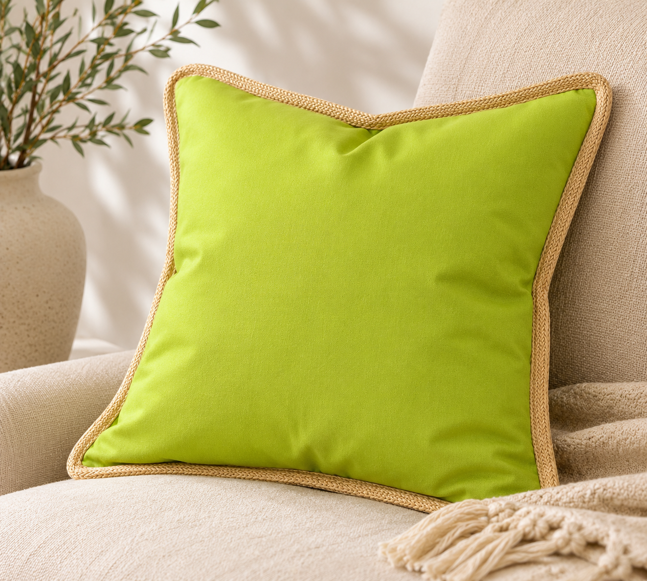 Classic Jute Trimmed Solid Pillows