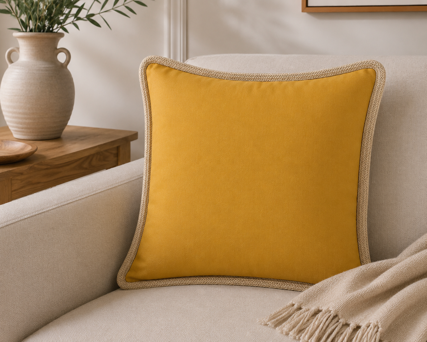 Classic Jute Trimmed Solid Pillows