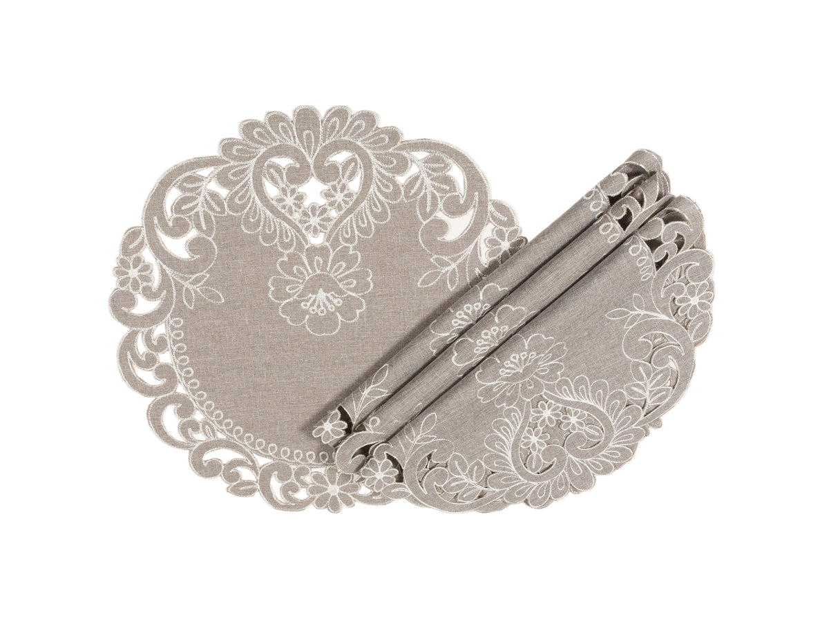 Floral Embroidered Cutwork Placemats | Set of 4