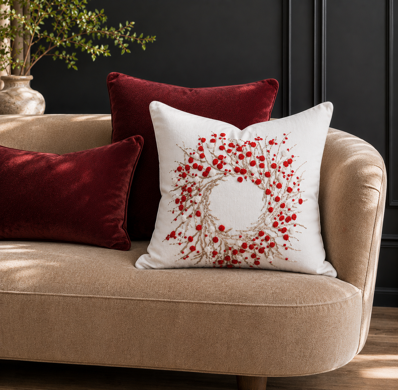 Birds on Holly Pillows