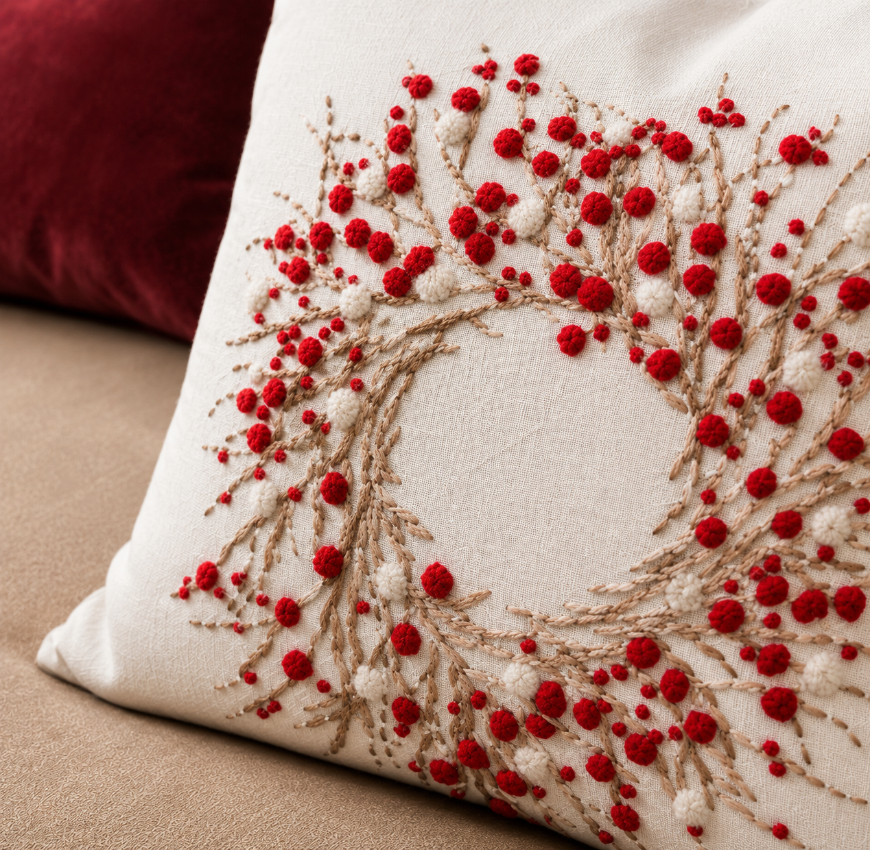 Birds on Holly Pillows