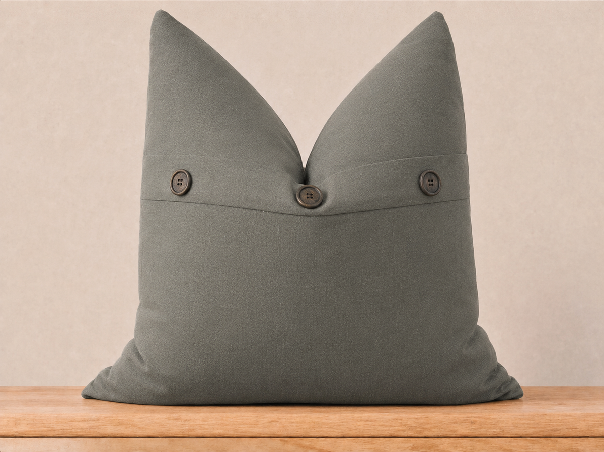 Solid Color with Buttons Throw Pillow with Down Feather Insert - Charcoal