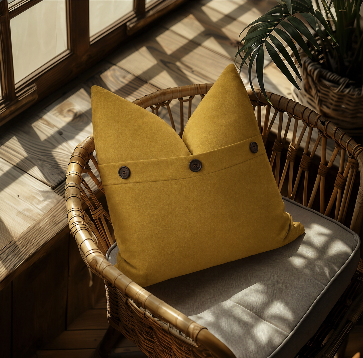 Solid Color with Buttons Throw Pillow with Down Feather Insert - Gold