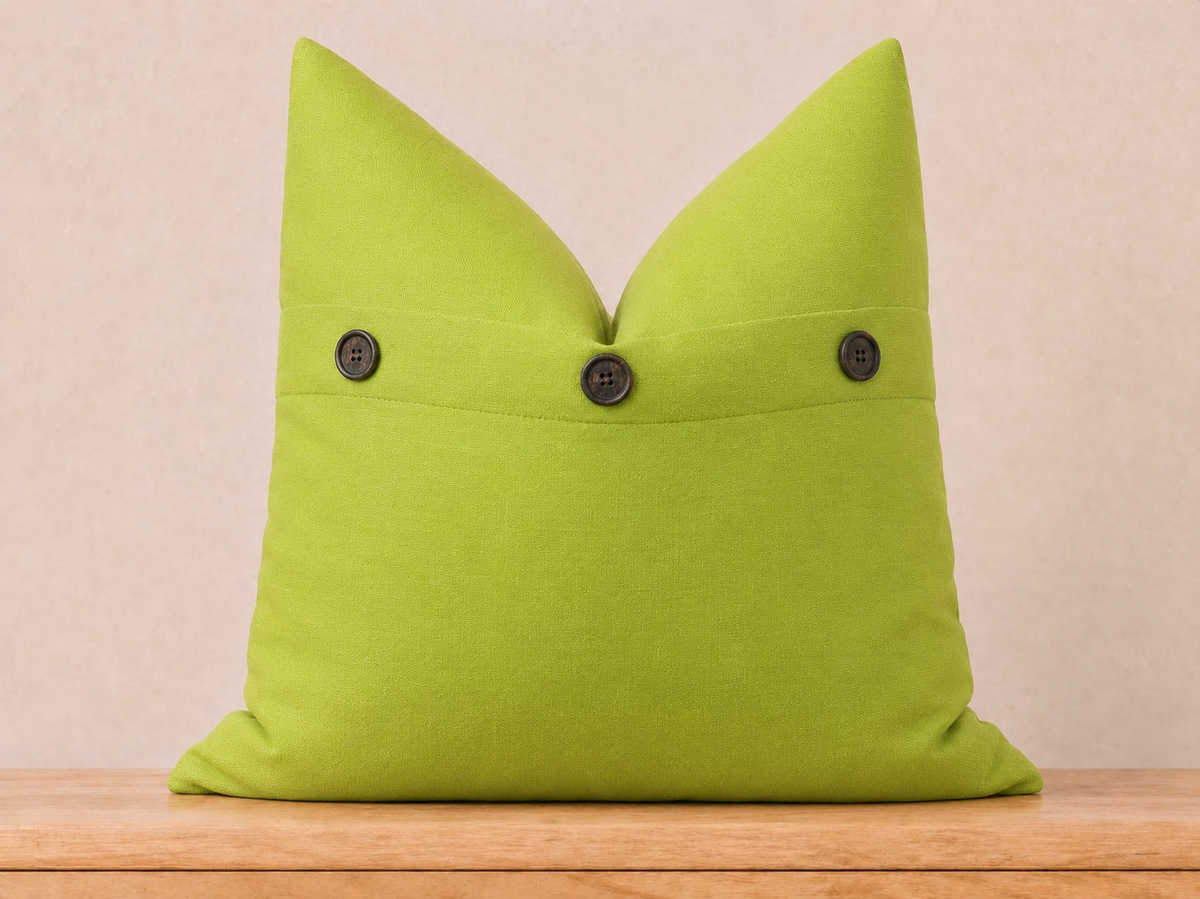 Solid Color with Buttons Throw Pillow with Down Feather Insert - Green Apple