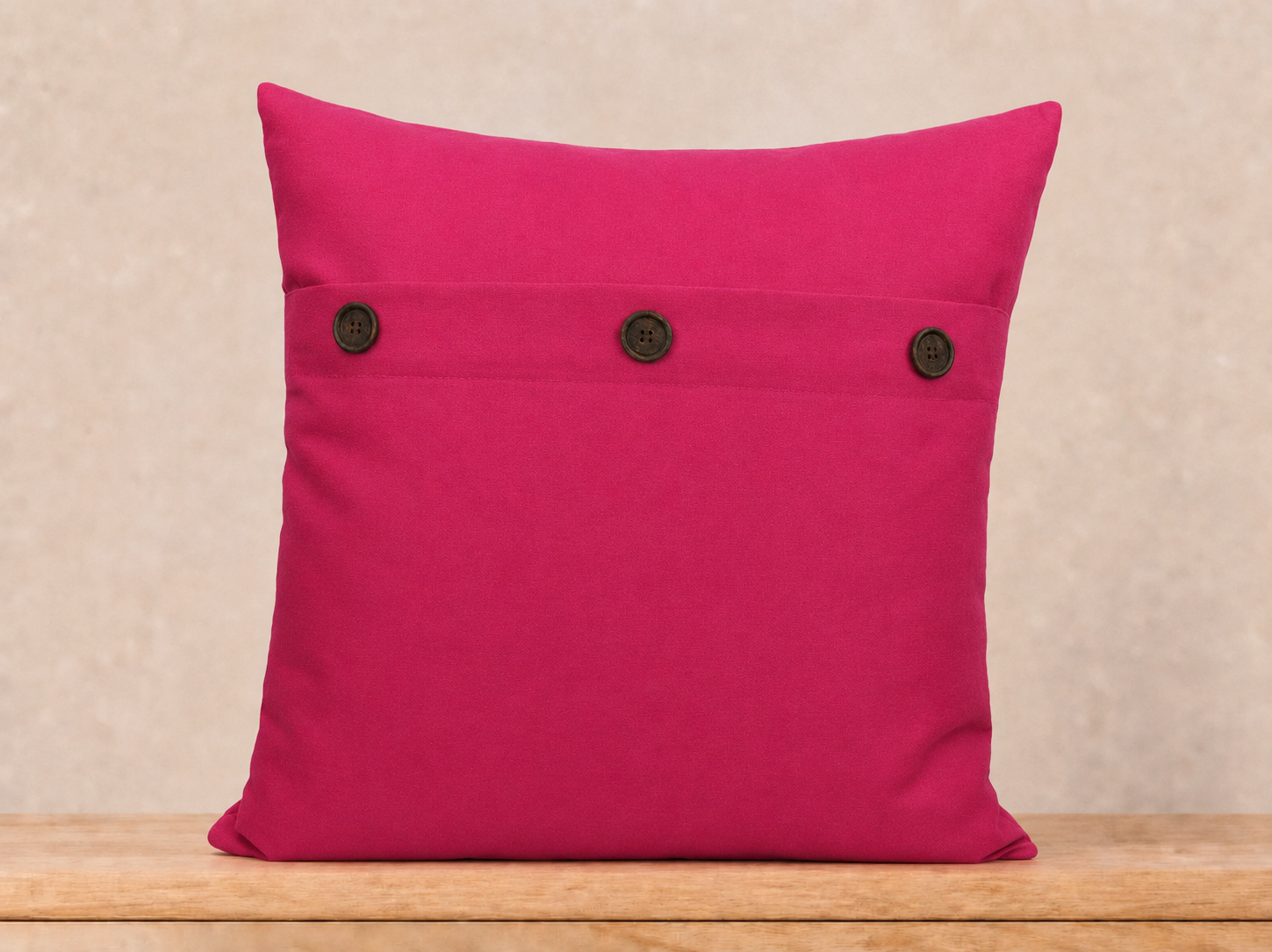Solid Color with Buttons Throw Pillow with Down Feather Insert - Pink