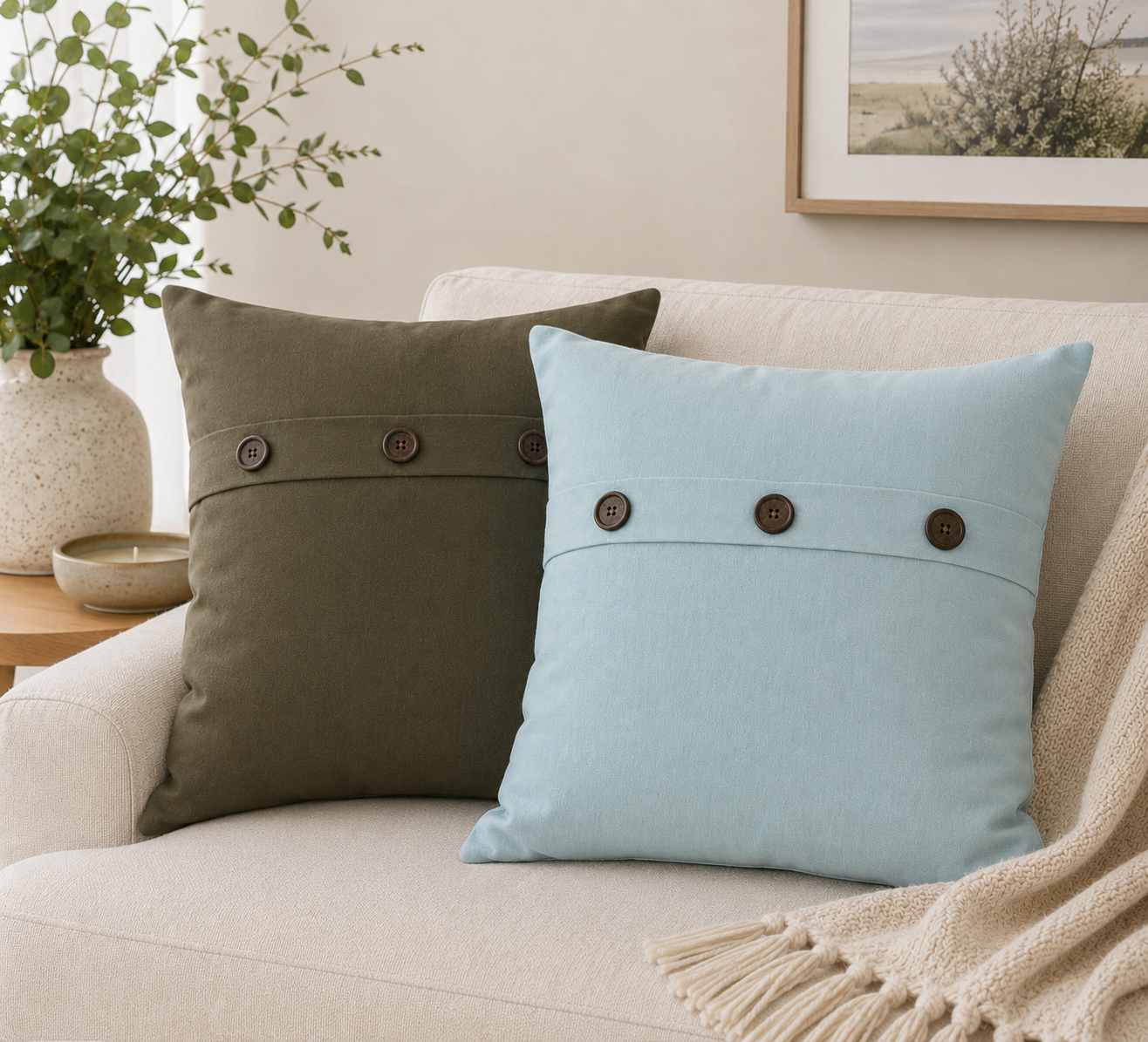 Solid Color with Buttons Pillows