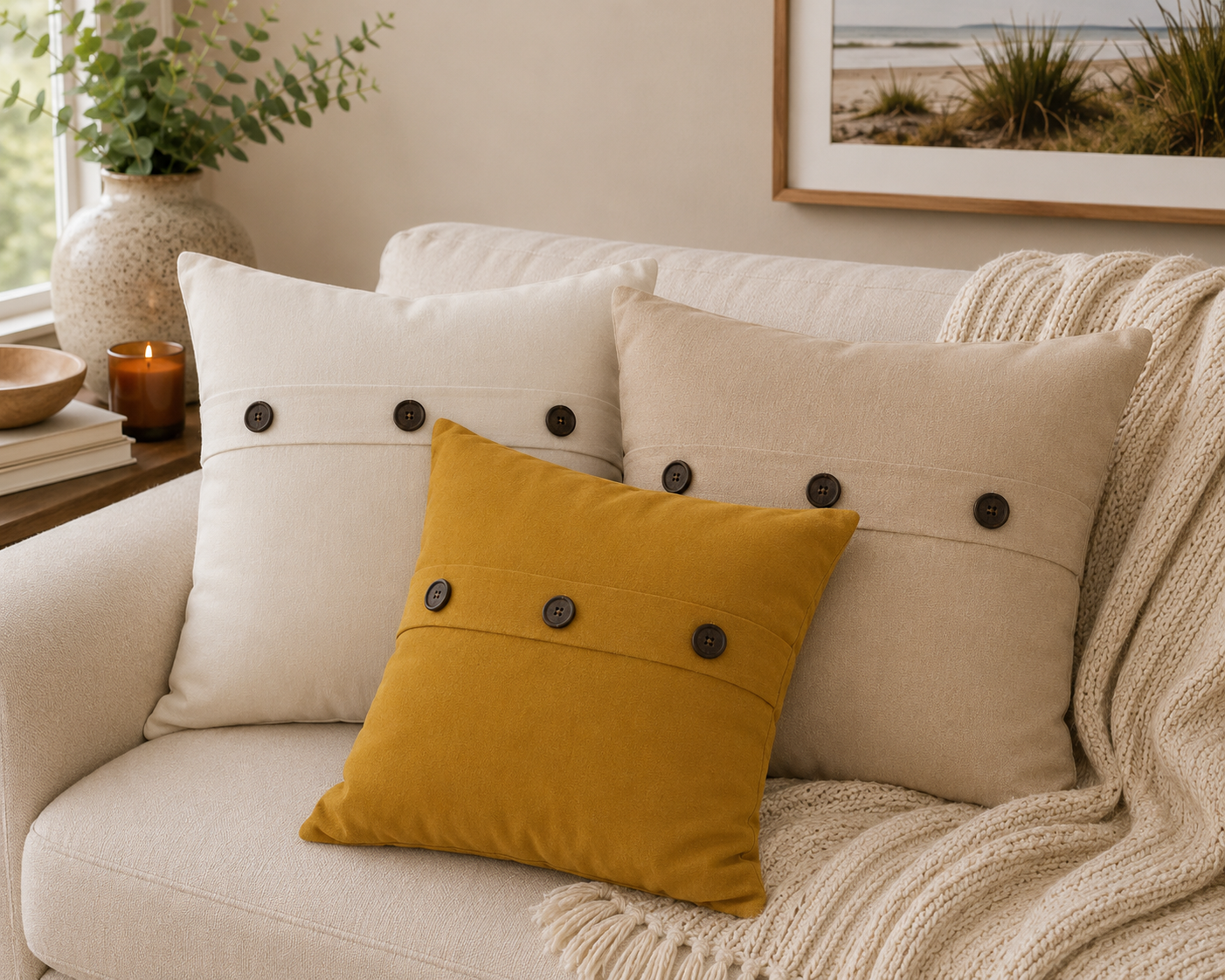 Solid Color with Buttons Pillows