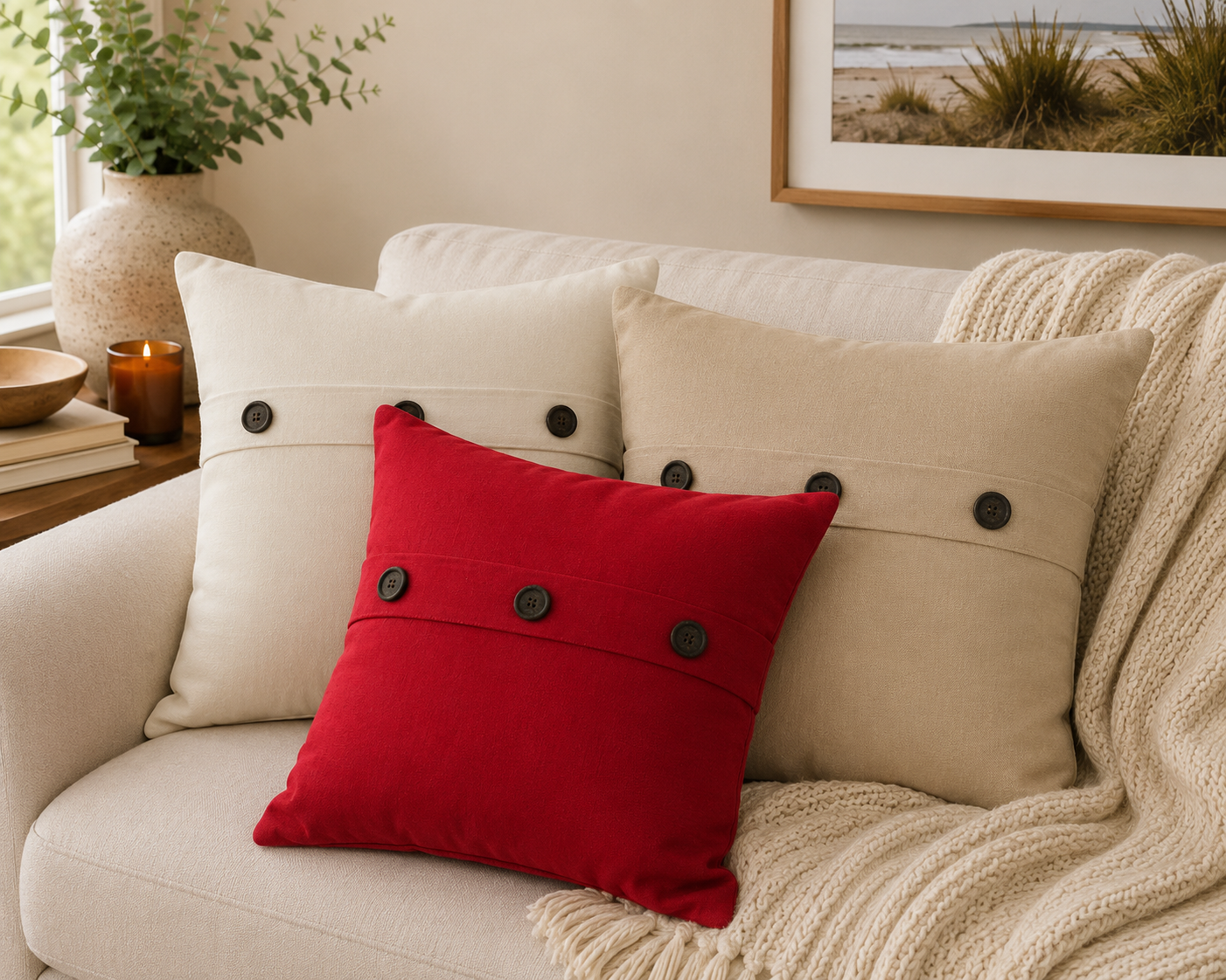 Solid Color with Buttons Pillows