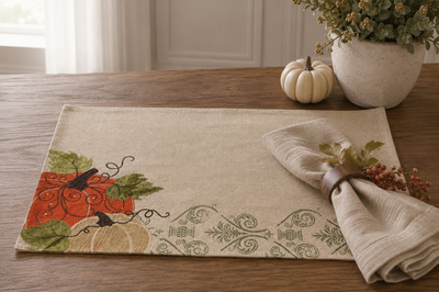 ML14880D Pumpkin Harvest Polyester Appliqué Embroidered Placemat 13x18
