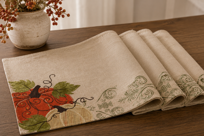 ML14880D Pumpkin Harvest Polyester Appliqué Embroidered Placemat 13x18