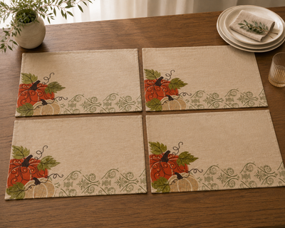 ML14880D Pumpkin Harvest Polyester Appliqué Embroidered Placemat 13x18
