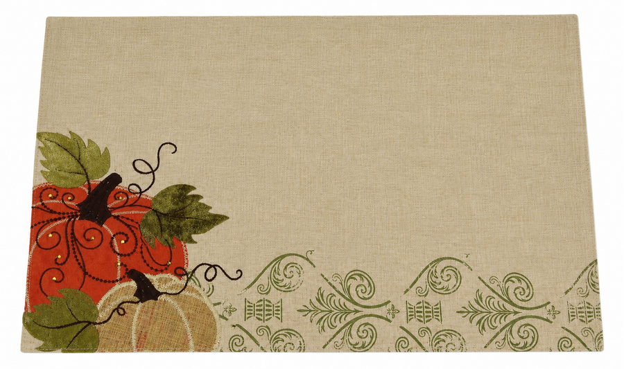 ML14880D Pumpkin Harvest Polyester Appliqué Embroidered Placemat 13x18