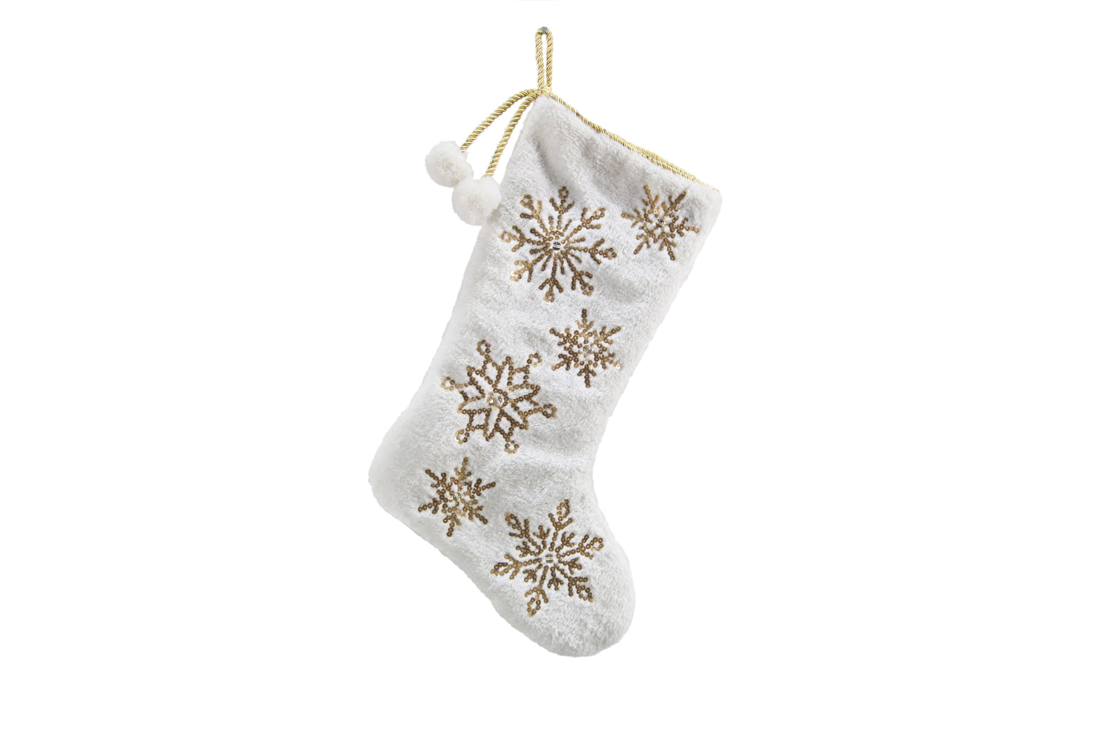 XIA HOME FASHIONS Snowflake Sequin Plush Christmas Stocking Grey 20in with LED