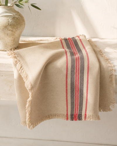 Xia Home Fashions Linen Stripe Napkins Yarn Dyed Fringe 20x20 Natural Set of 4