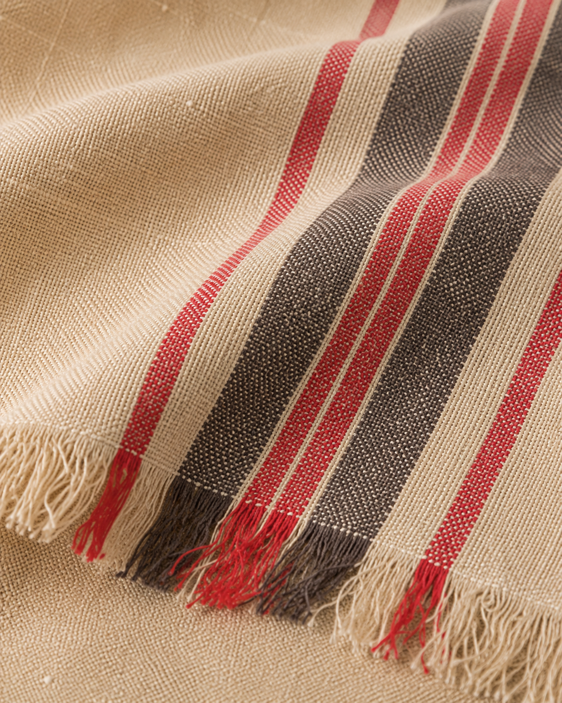 Xia Home Fashions Linen Stripe Napkins Yarn Dyed Fringe 20x20 Natural Set of 4