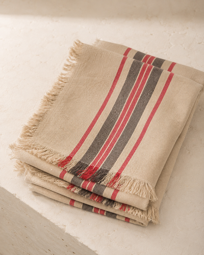 Xia Home Fashions Linen Stripe Napkins Yarn Dyed Fringe 20x20 Natural Set of 4
