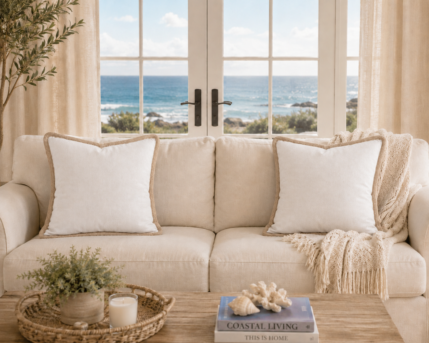 Classic Jute Trimmed Solid Pillows