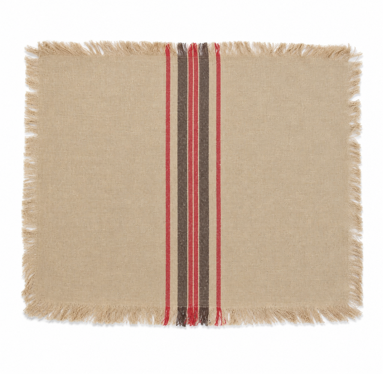 Xia Home Fashions Linen Stripe Napkins Yarn Dyed Fringe 20x20 Natural Set of 4