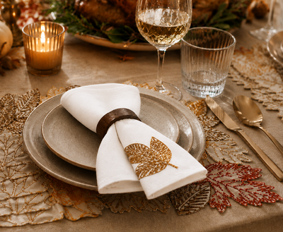 XD18805 Autumn Leaf Cutwork Embroidered Napkin Set of 4 White 20x20