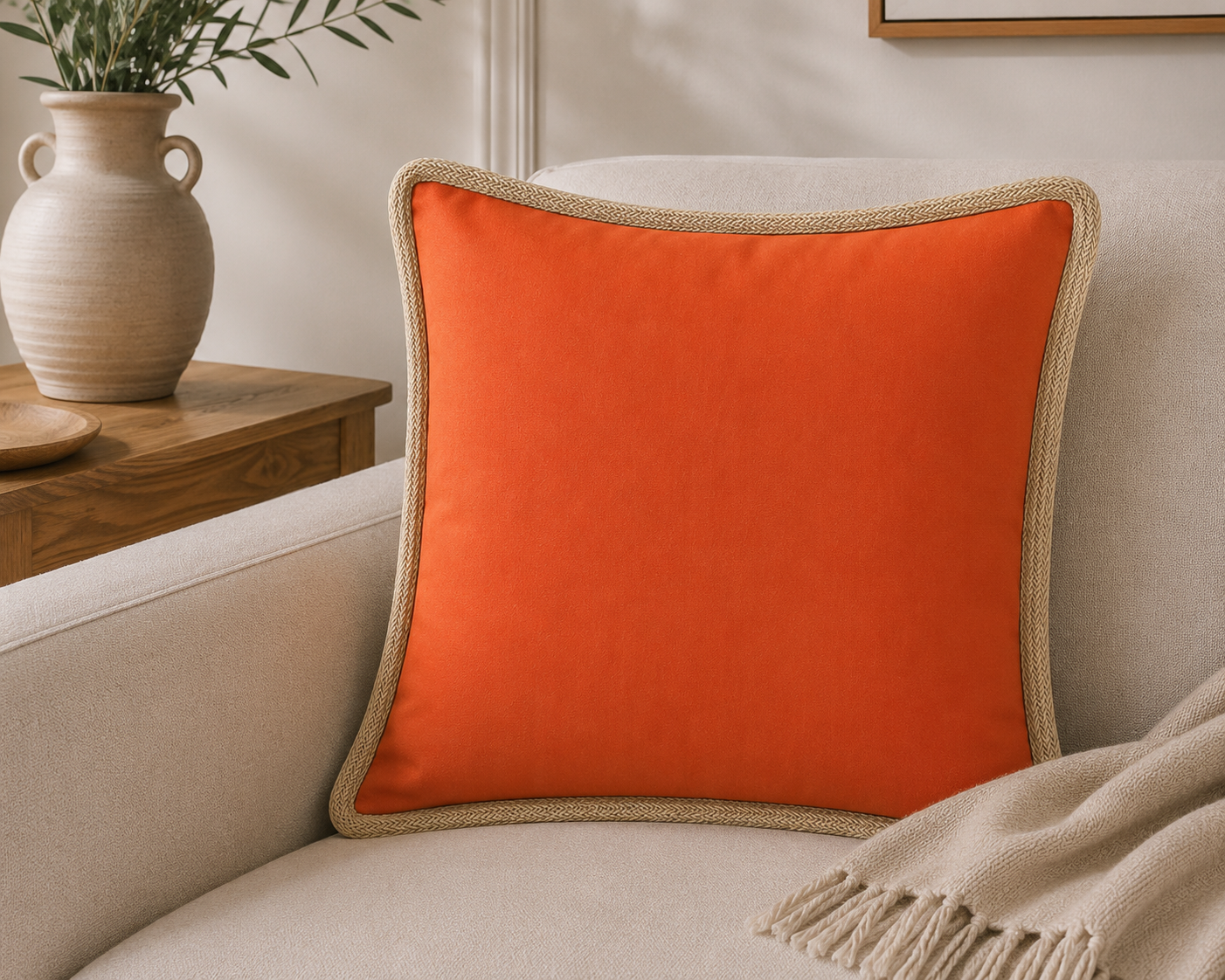 Classic Jute Trimmed Solid Pillows