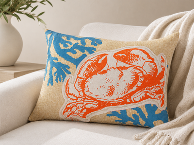 Xia Home Fashions Applique Crab Pillow 13x18 Sand