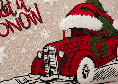 ML21005 Let It Snow Christmas Car Pillow 13x18 Polyester Embroidered Tufted