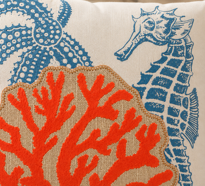 Xia Home Fashions Applique Sea Life Coral Pillow 18x18 Sand