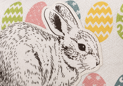 XD15151 Bunny Eggs Printed Appliqué Jute Pillow 13x18