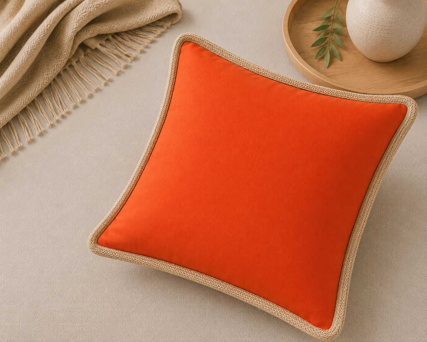 Classic Jute Trimmed Solid Pillows