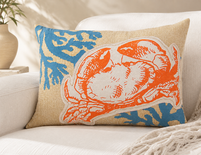 Xia Home Fashions Applique Crab Pillow 13x18 Sand