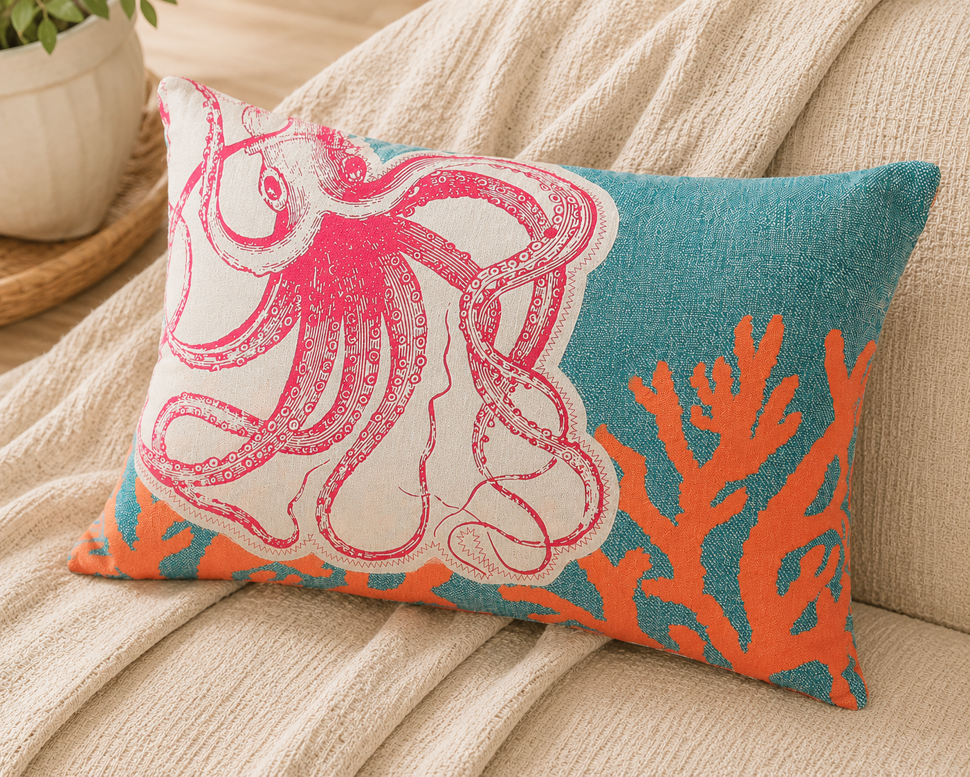 Xia Home Fashions Applique Octopus Pillow 13x18 Sand