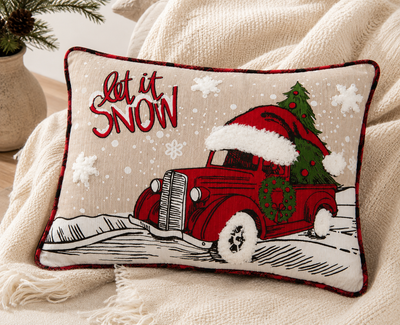 ML21005 Let It Snow Christmas Car Pillow 13x18 Polyester Embroidered Tufted