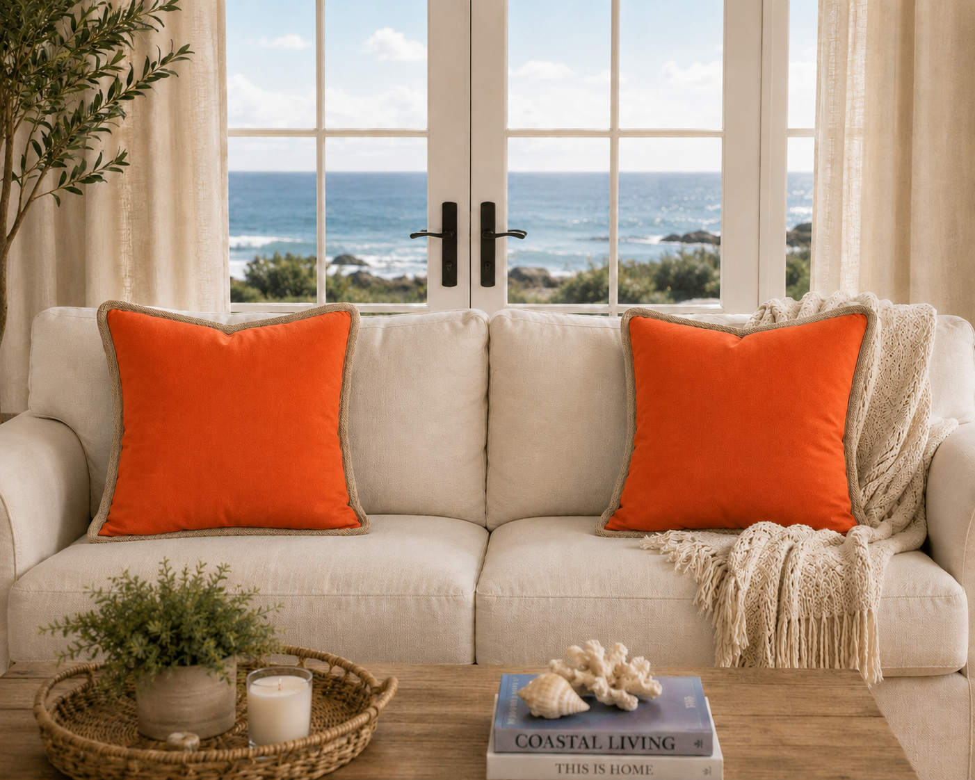 Classic Jute Trimmed Solid Pillows