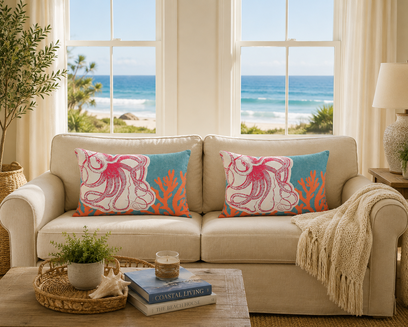 Xia Home Fashions Applique Octopus Pillow 13x18 Sand