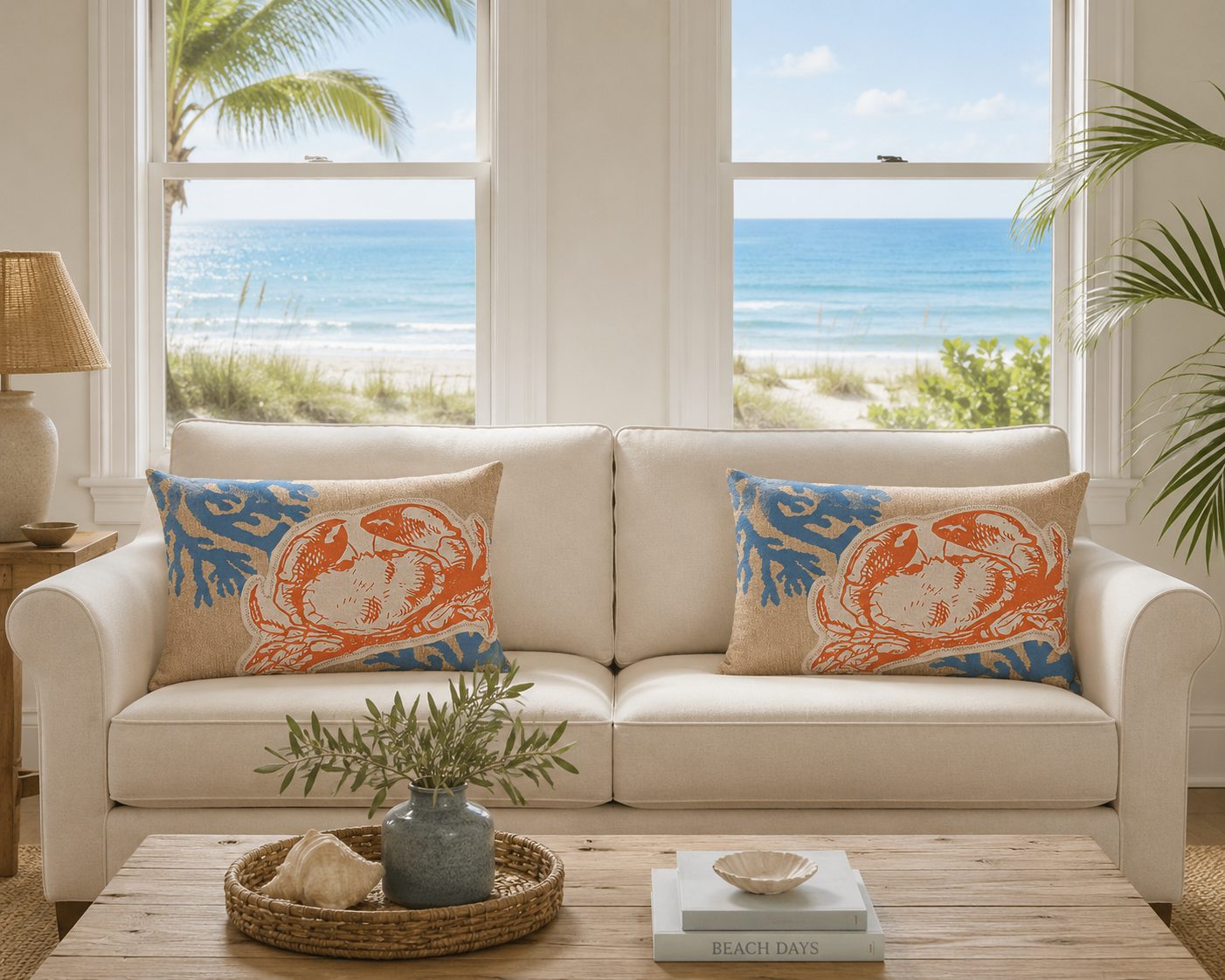 Xia Home Fashions Applique Crab Pillow 13x18 Sand