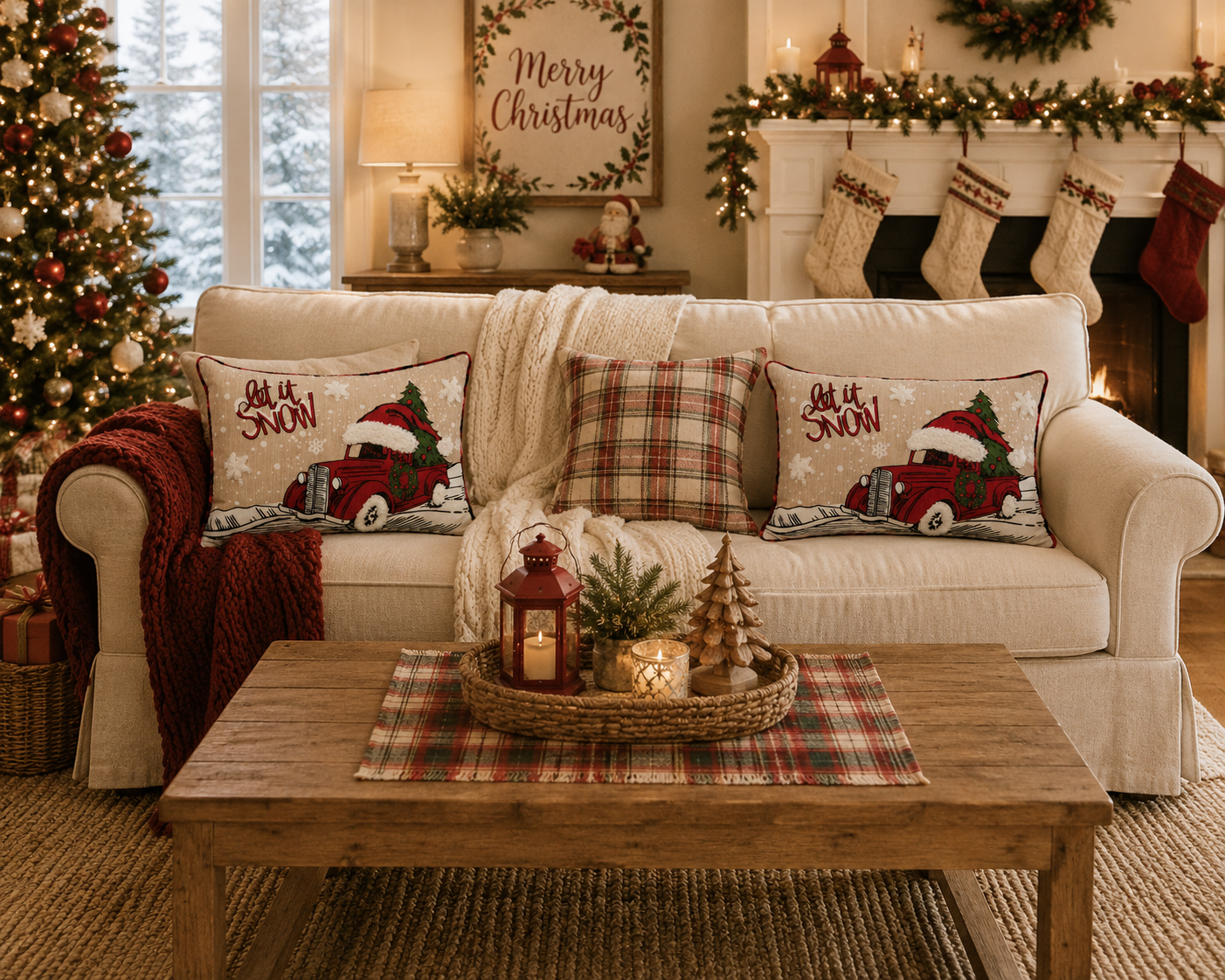 ML21005 Let It Snow Christmas Car Pillow 13x18 Polyester Embroidered Tufted