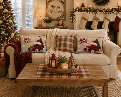 ML21005 Let It Snow Christmas Car Pillow 13x18 Polyester Embroidered Tufted