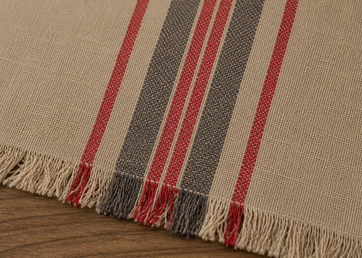 Xia Home Fashions Linen Stripe Placemats Yarn Dyed Fringe 14x20 Natural Set of 4